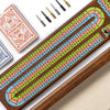 Jeu de cribbage haut de gamme en bois de 40 cm avec 9 pions métalliques, plateau à 3 pistes continues, 2 jeux de cartes et grand rangement, jeu de cribbage classique portable pour les voyages
