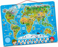 CLEMENTONI - Mon Puzzle Magnétique du Monde 4 Ans + - Planisphère Interactif - Découverte Animaux & Monuments - Jeu Éducatif Enfant