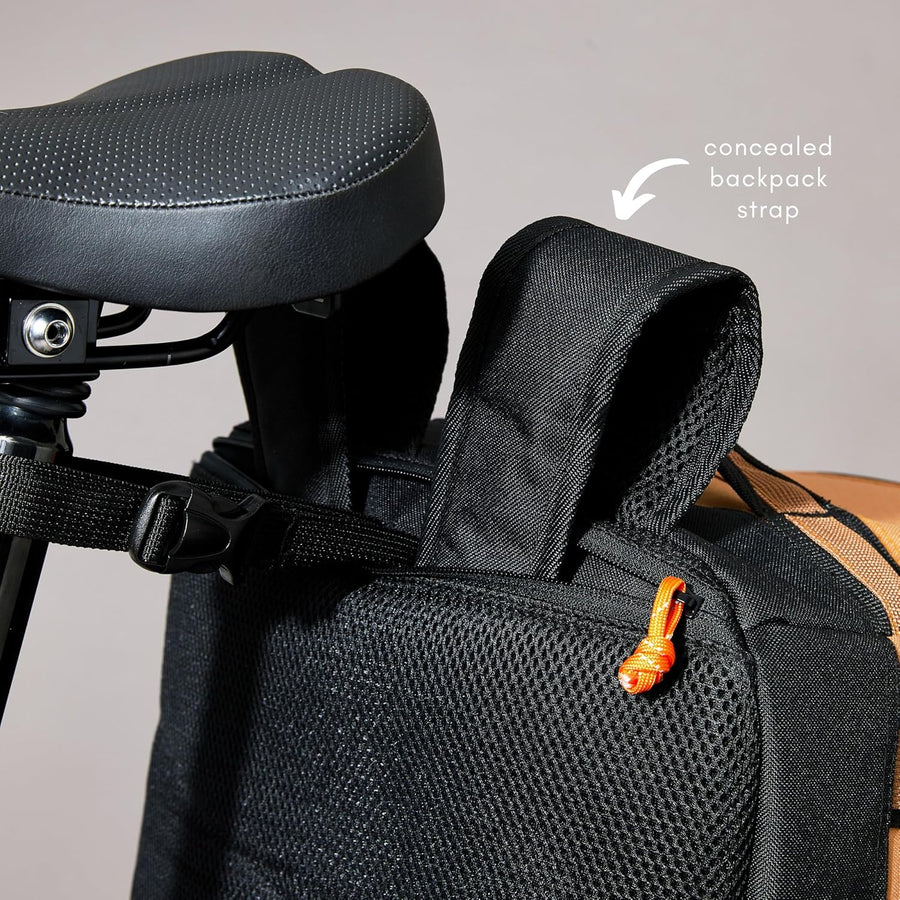 Sac de voyage BDR pour vélo pliable – Sac à dos, sac de sport, sac de rangement combiné avec KLICKfix UniKlip 2.0 37L | résistant à l'eau MARRON