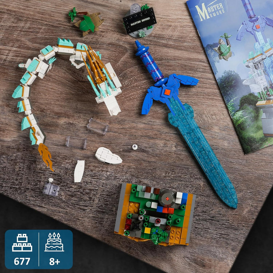 Master Sword avec Dragon, Jouets de Construction Link Épée, Micro Maquette Château d'Hyrule, Cadeaux d'anniversaire pour Garçons Filles 8-12 Ans (677pcs)