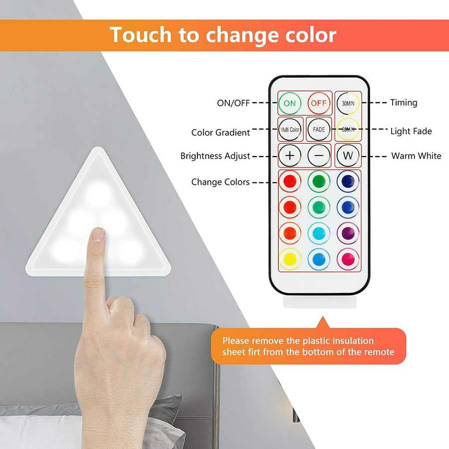 Lot de x6 Lampe LED Triangle Modulable Couleur Telecommande Rechargeable Lumiere Enfant