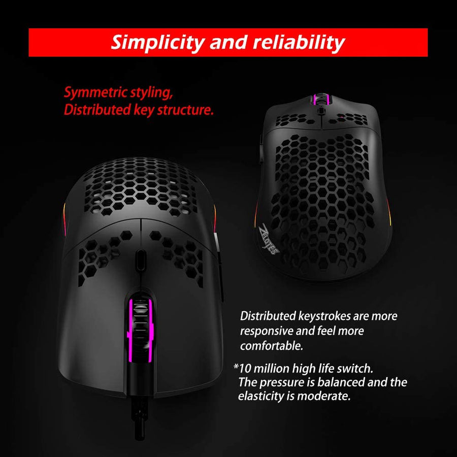 Souris Gamer Filaire Ergonomique16000DPI 65g Ultra légère Capteur Pixart PMW-3389 NOIR