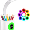 Lampe de Bureau LED 10W Veilleuse Chargement USB Porte-Stylo Reveil Lampe de Chevet RGB
