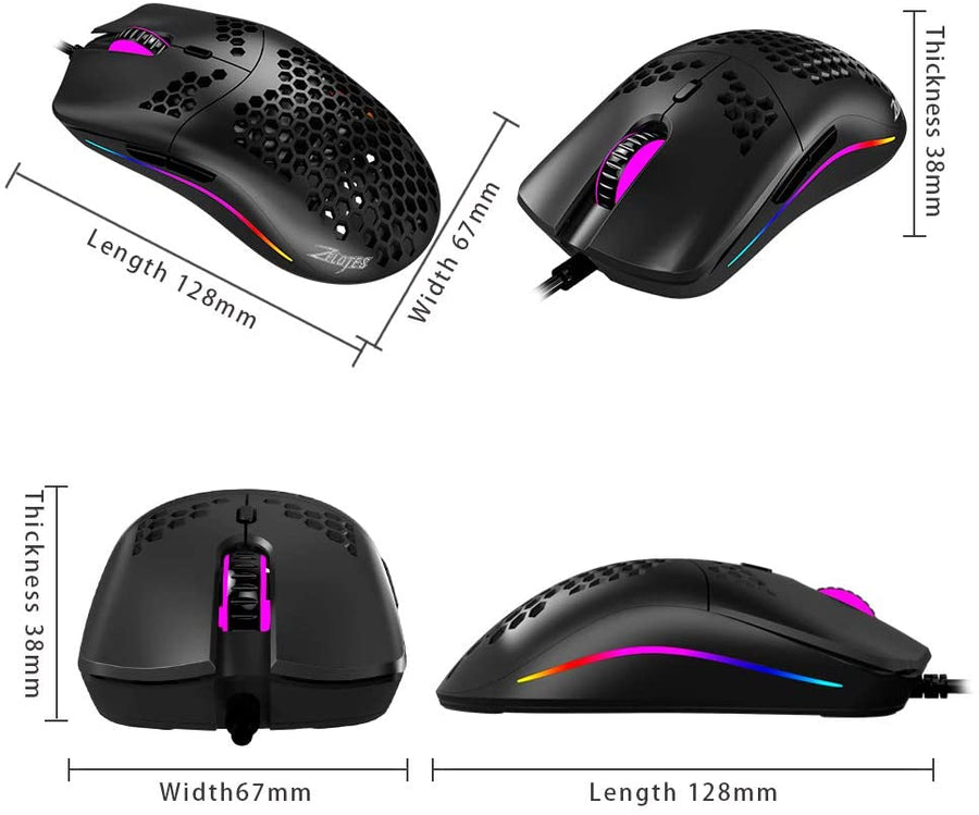 Souris Gamer Filaire Ergonomique16000DPI 65g Ultra légère Capteur Pixart PMW-3389 NOIR