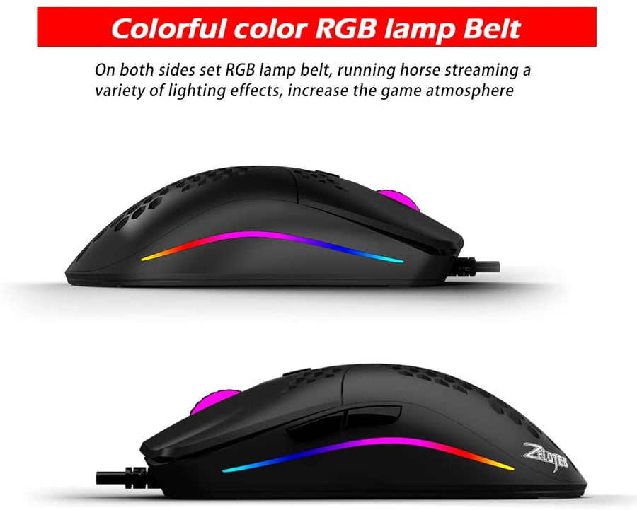 Souris Gamer Filaire Ergonomique16000DPI 65g Ultra légère Capteur Pixart PMW-3389 NOIR
