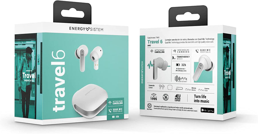 Ecouteurs sans fil bluetooth Autonomie 32h Energy Sistem Travel 6 ANC Moon BLANC