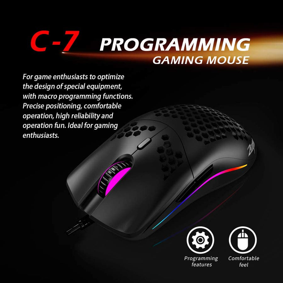 Souris Gamer Filaire Ergonomique16000DPI 65g Ultra légère Capteur Pixart PMW-3389 NOIR