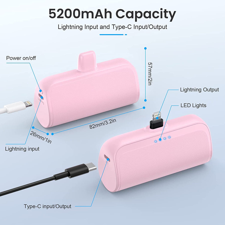 Mini Batterie Externe 5200mAh Power Bank 18W PD 3.0A Charge Rapide avec Voyant de Charge ROSE