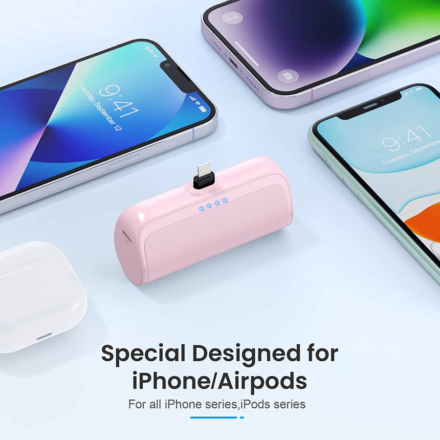 Mini Batterie Externe 5200mAh Power Bank 18W PD 3.0A Charge Rapide avec Voyant de Charge ROSE