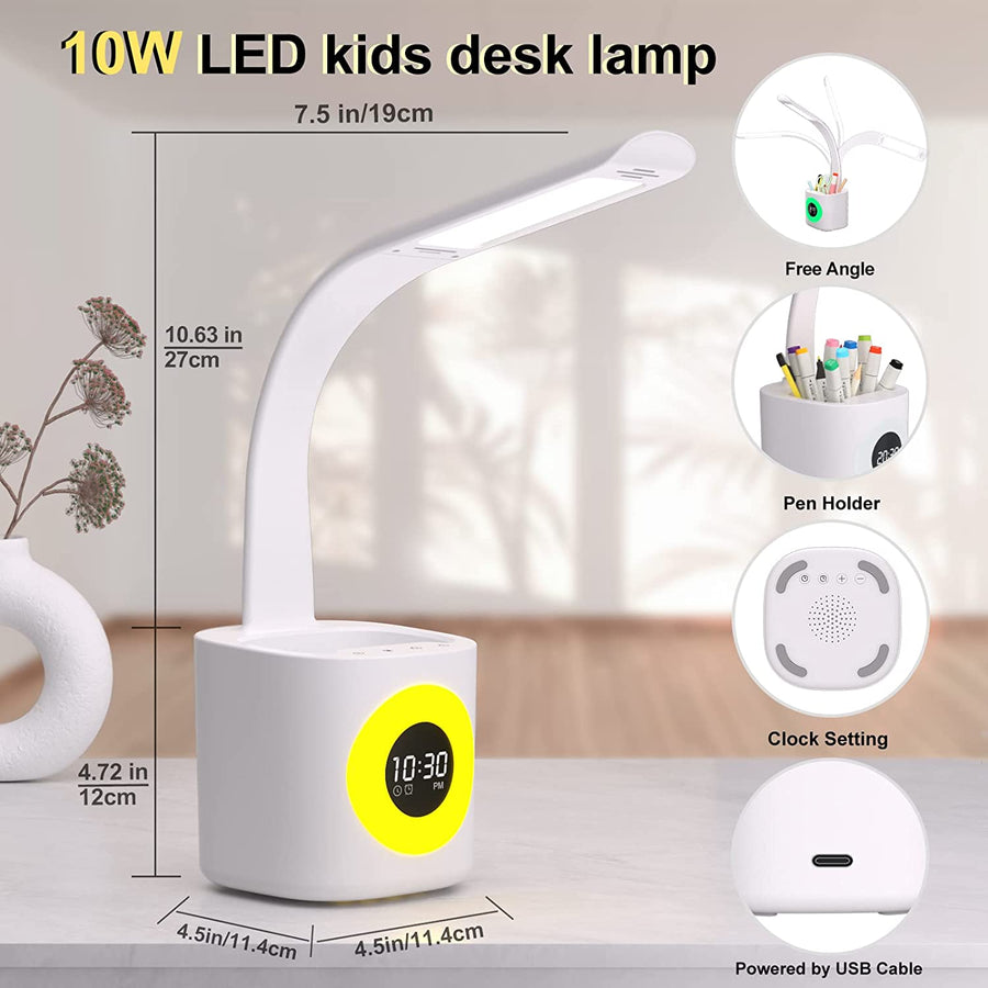 Lampe de Bureau LED 10W Veilleuse Chargement USB Porte-Stylo Reveil Lampe de Chevet RGB