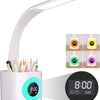 Lampe de Bureau LED 10W Veilleuse Chargement USB Porte-Stylo Reveil Lampe de Chevet RGB
