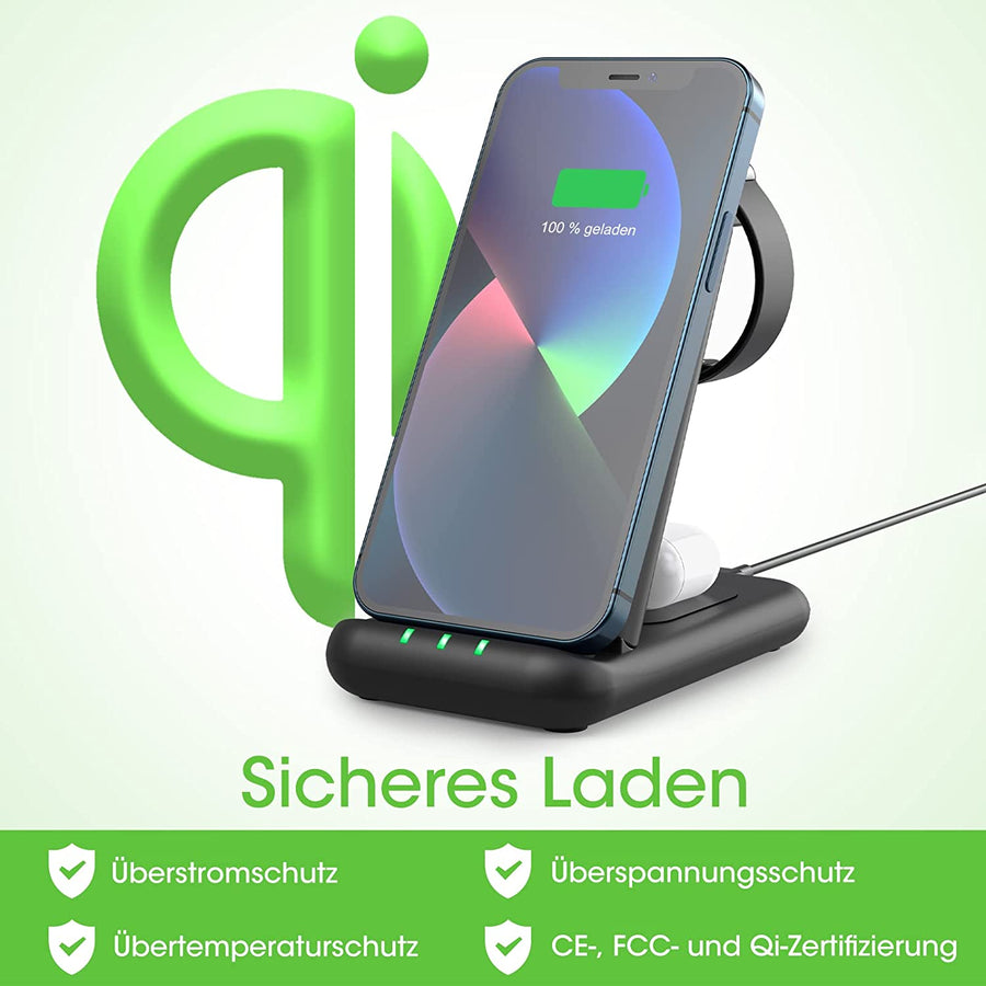 Chargeur sans Fil 3 en 1 - Station de Charge inductive Qi Compatible iPhone iWatch AirPods