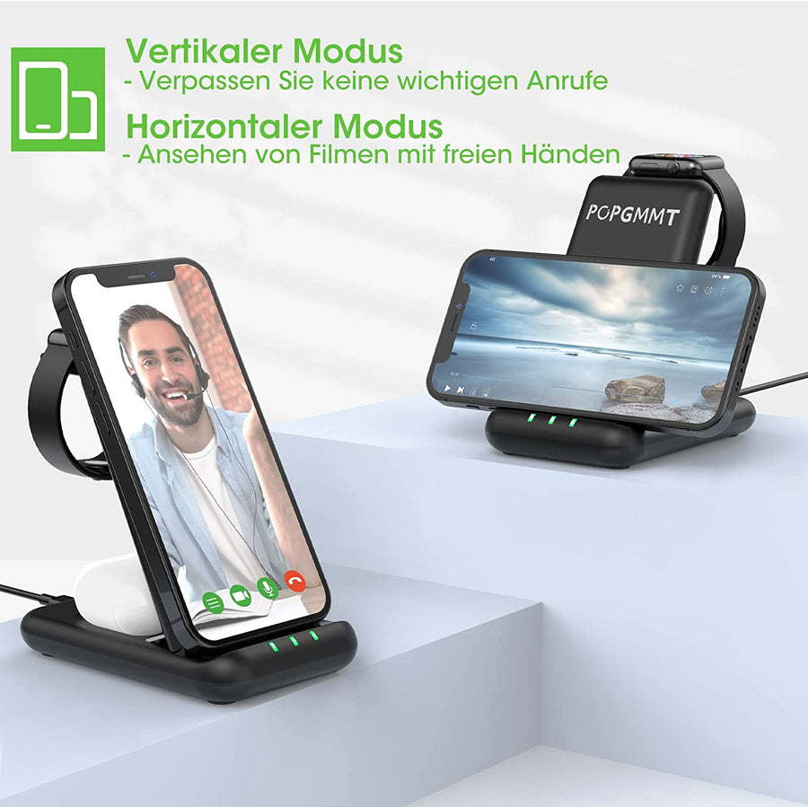Chargeur sans Fil 3 en 1 - Station de Charge inductive Qi Compatible iPhone iWatch AirPods