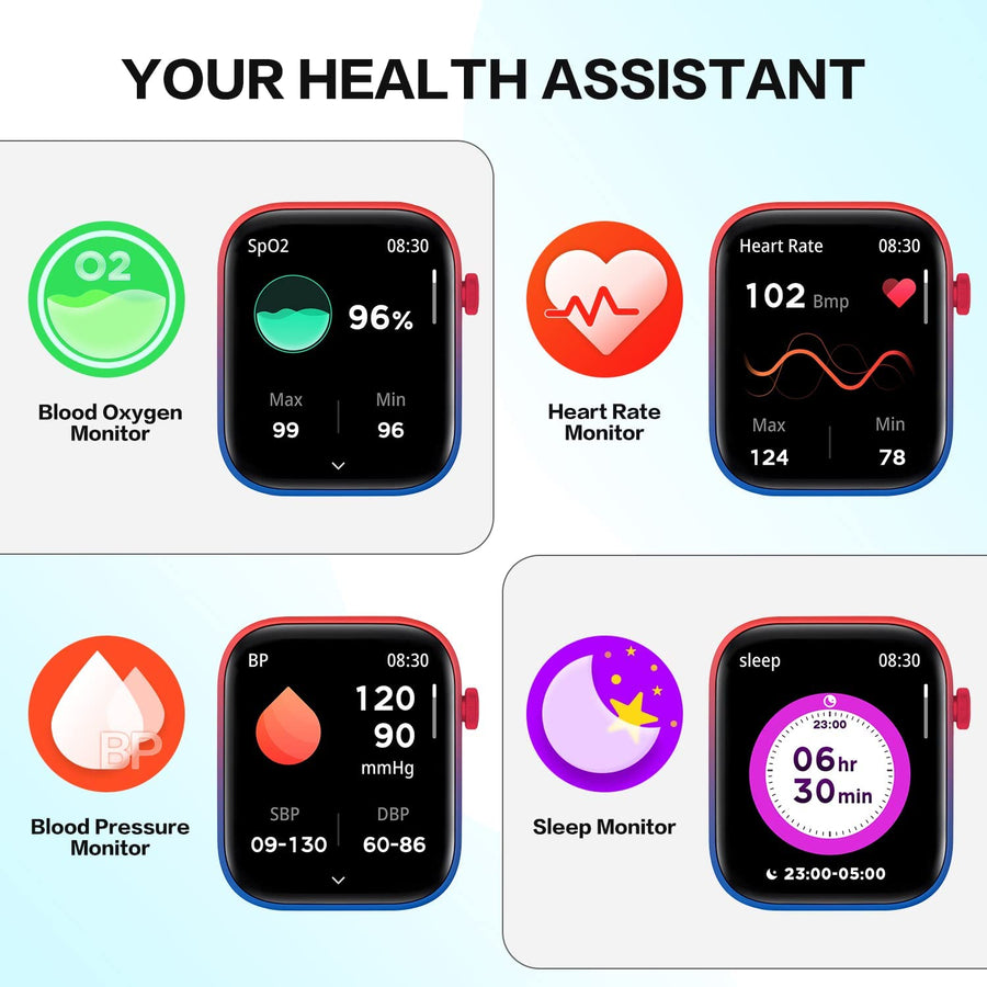 Montre Connectée Bluetooth Ecran 1,8" Fréquence Cardiaque/120 Modes Sport/Étanche IP67 ROUGE