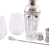 Kit Cocktail Complet 5 pcs Doseur Cuillère Shaker Boston 2 Verres Cadeau Fete