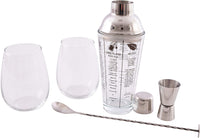 Kit Cocktail Complet 5 pcs Doseur Cuillère Shaker Boston 2 Verres Cadeau Fete