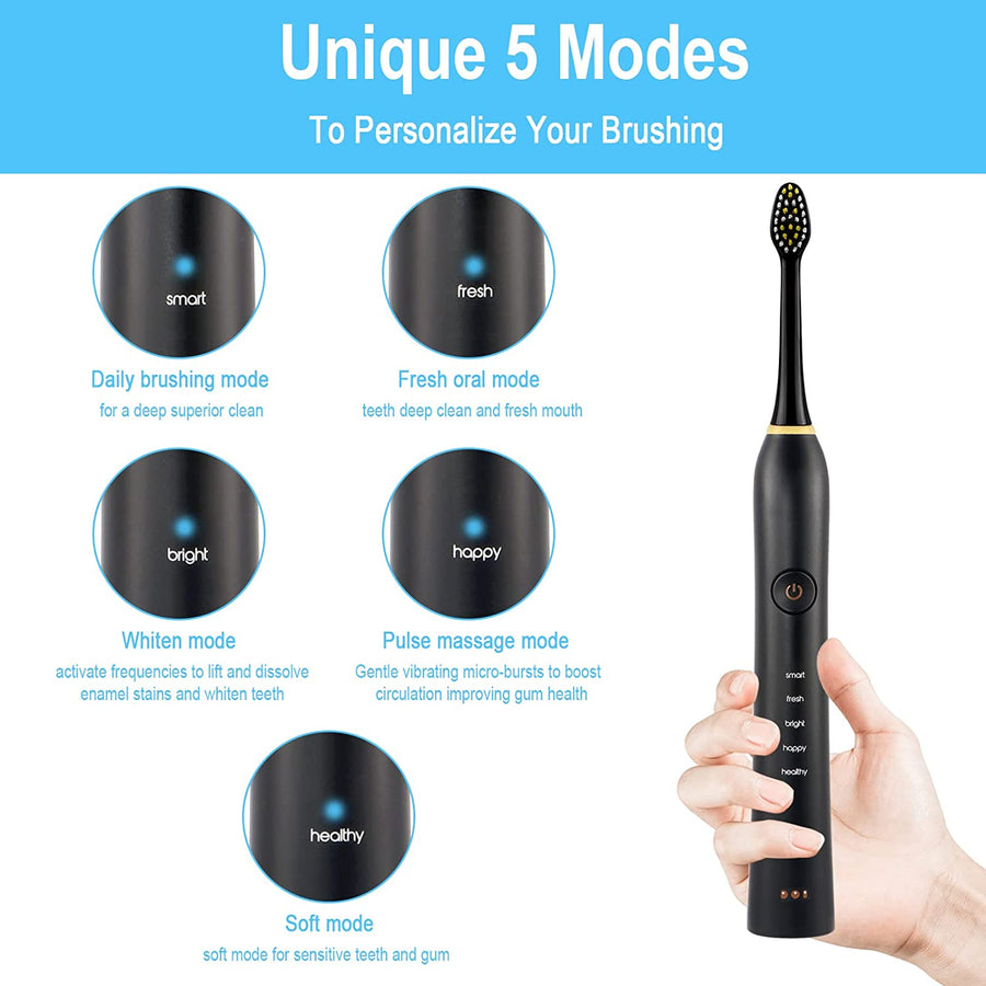 Brosse À Dents Électrique Rechargeable Avec 5 Modes de brossage 4 Tête de rechange
