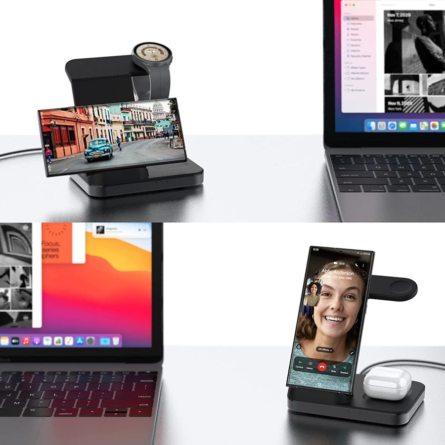 Station de Charge Rapide Sans Fil 3 en 1 Compatible avec derniers smartphones NOIR