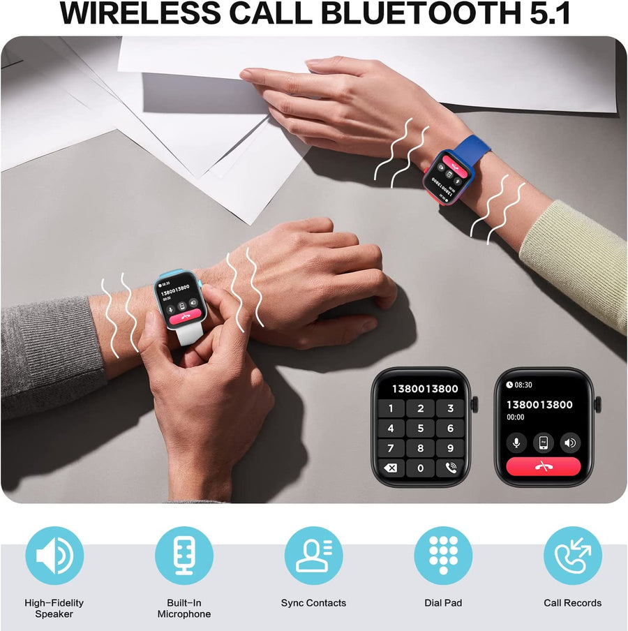 Montre Connectée Bluetooth Ecran 1,8" Fréquence Cardiaque/120 Modes Sport/Étanche IP67 ROUGE