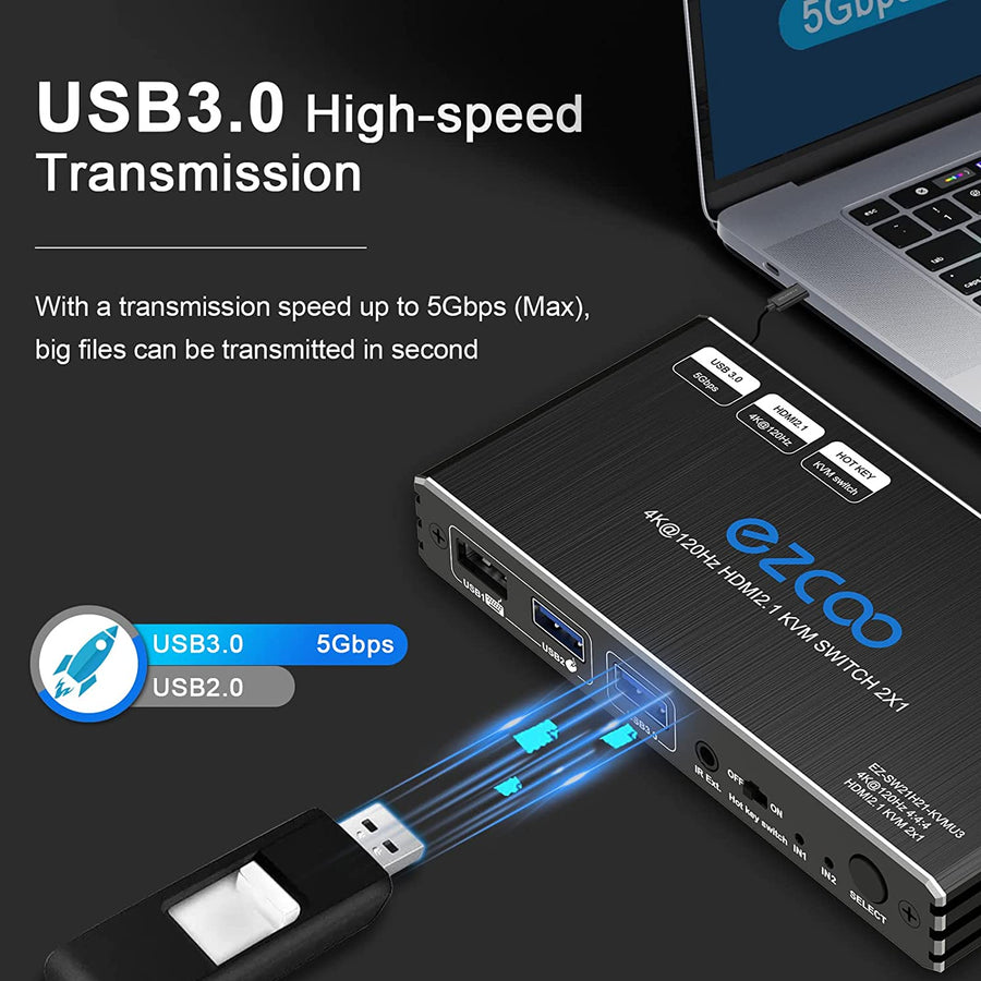 Commutateur KVM 8K HDMI Partager 2 ordinateurs avec un clavier Télécommande Câble USB 3 inclus