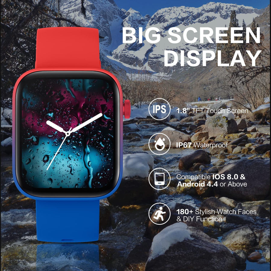Montre Connectée Bluetooth Ecran 1,8" Fréquence Cardiaque/120 Modes Sport/Étanche IP67 ROUGE