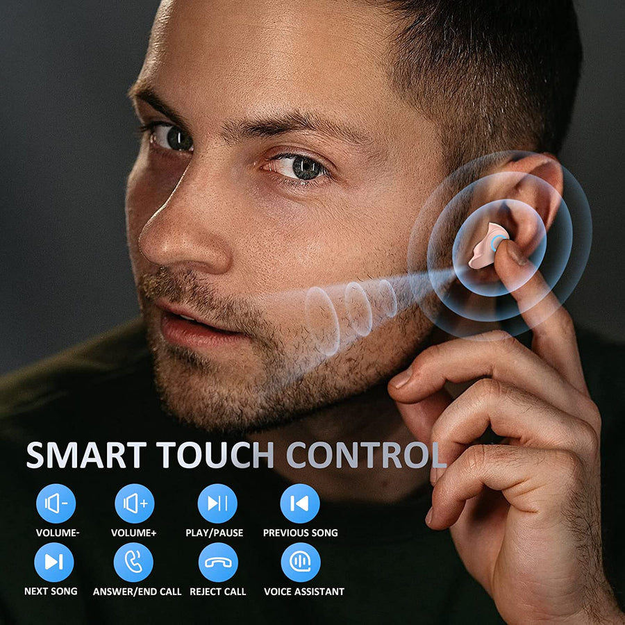 Ecouteurs sans Fil Bluetooth 5.0 Contrôle Tactile et boîtier de Charge IPX7 Étanche Rose