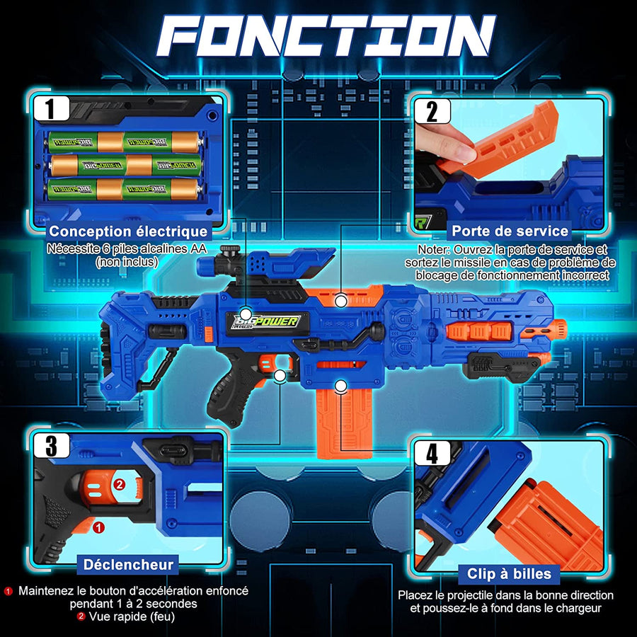 Jeux Fusil de Sniper motorisé avec 2 Clips et 100 fléchettes en Mousse Compatible avec marque