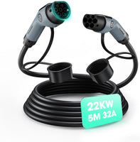 Câble de Charge Type 2, 22KW 5M 32A Voiture Électrique Triphasé Type 2 à Type 2 EV/PHEV