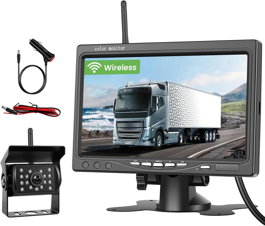 Caméra de Recul sans Fil, Moniteur 7", Caméra Arrière pour Vision Nocturne Infrarouge, Étanche IP68, BSD, Camera de Recul Kit pour Camion Camping Car Tracteur agricole, 12V-36V