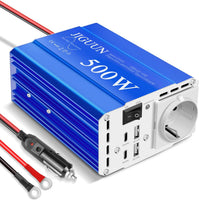 Convertisseur 500W 12V 220V Pur Sinus Onduleur transformateur Puissance crête 1000W avec 1 Prises EU 2 Port USB 2 ports Type-C 30W