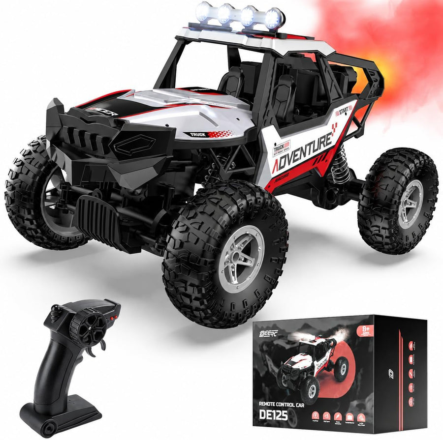 Voiture télécommandée 1:14 pour Enfants, Monster Truck Tout-Terrain 4x4 avec brumisateur, carrosserie en métal, lumières LED, fréquence 2,4 GHz