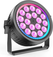 Projecteur LED DMX, 18x10W RGBW Silencieux Lumiere de Scene avec Anneau RGB, Jeux de Lumiere Eclairage avec Son Activé et Stroboscope, Lampe Disco pour Soiree
