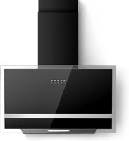 Hotte Aspirante 60cm, 400m³/h, A+++, Sans Balais, Évac/Recycl 3 vitesses mécaniques, Éclairage LED, noir mat/verre, filtre alu 3 couches, kit montage + tuyau alu 1,5 m inclus