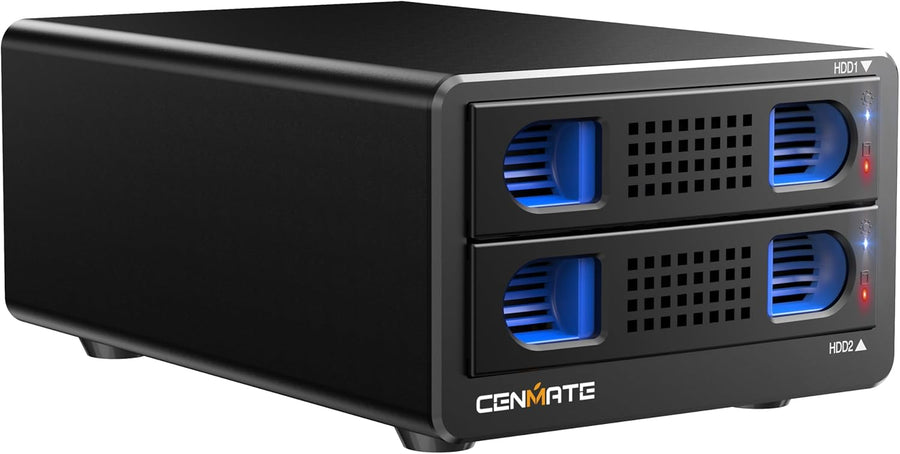 Boîtier Disques Durs, Aluminium Boîtier 2 Baies 10Gbps avec Ventilateur pour HDD/SSD SATA 2,5/3,5, Câble USB A/C 3.2 Remplacement à Chaud, Boîtier HDD sans Outil, DAS (sans Raid/NAS)