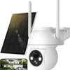 Caméras de sécurité solaires d'extérieur sans fil, caméra PTZ WiFi à 360° avec panneau solaire, vision nocturne couleur HD 1080p, détection humaine AI, audio bidirectionnel, étanchéité IP66