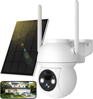 Caméras de sécurité solaires d'extérieur sans fil, caméra PTZ WiFi à 360° avec panneau solaire, vision nocturne couleur HD 1080p, détection humaine AI, audio bidirectionnel, étanchéité IP66