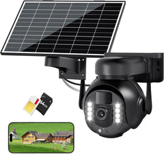 Caméra de Surveillance 4K - PTZ 360° Extérieure Étanche avec Zoom 5X, Caméra Solaire 4G/5G LTE pour Sécurité Domestique, Inclus Carte SIM 300Mo et Carte SD 64Go (8MP)