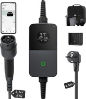 Chargeur Voiture 3.7kW Electrique avec App, 6m Recharge Type 2 6-16A | Chargeur EV Réglable avec Programmation App & écran LCD, Câble 7,5m au total, Compatible Véhicules Type 2 EV&PHEV