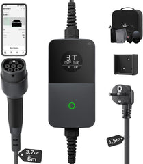 Chargeur Voiture 3.7kW Electrique avec App, 6m Recharge Type 2 6-16A | Chargeur EV Réglable avec Programmation App & écran LCD, Câble 7,5m au total, Compatible Véhicules Type 2 EV&PHEV