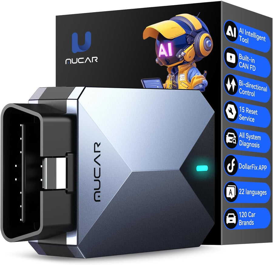 MUCAR BT200 Max AI Bluetooth, mises à Jour à Vie, Compatible ELM327, Outil de Diagnostic OBD2 Tous systèmes avec 15 réinitialisations pour iOS et Android, CANFD, authentification, FCA SGW