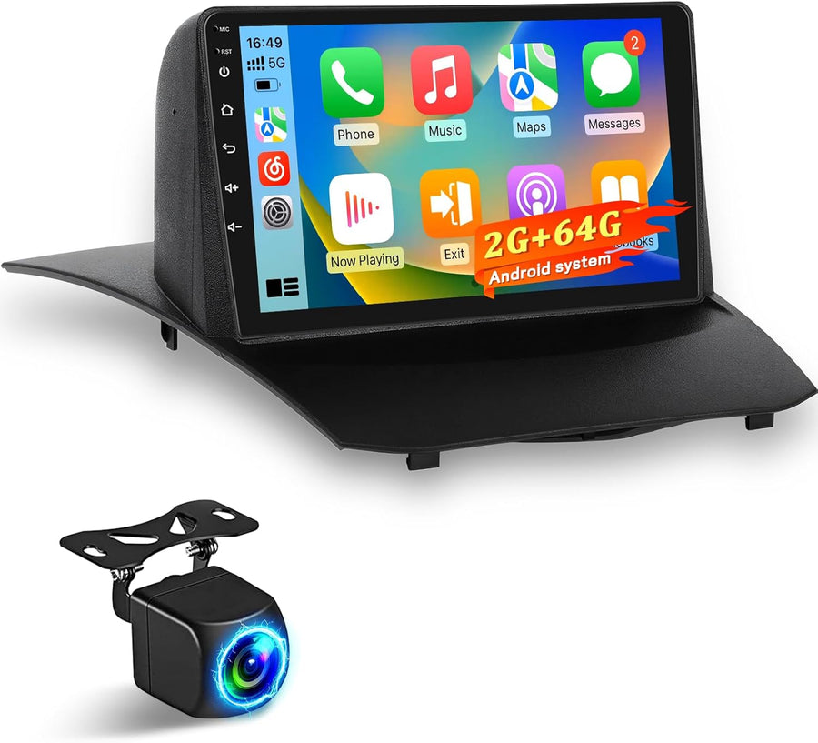 Autoradio Android pour Ford Fiesta 2009-2017: 2GB+64GB Écran Tactile IPS 9 Pouces 1280x720P pour Fiesta avec sans Fil CarPlay Android Auto, GPS, WiFi, Bluetooth 5.0, Écran Partagé + Caméra de Recul
