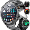 Montre Connectée Homme, Batterie 1400mAh, Écran HD 1,7 Pouce, Lampe LED, 110+ Modes Sport Montre Militaire Homme, Suivi Sommeil, IP68 Étanche, Smartwatch pour Android iOS, 2 Bracelets, Noir Gris