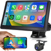 Écran Voiture 7 Pouces avec Caméra de Recul, CarPlay sans Fil Android Auto | Portable Autoradio de Voiture avec Commande Vocale, Navigation GPS, FM, MirrorLink, Bluetooth Appels avec Mains Libres, AUX