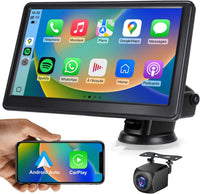 Écran Voiture 7 Pouces avec Caméra de Recul, CarPlay sans Fil Android Auto | Portable Autoradio de Voiture avec Commande Vocale, Navigation GPS, FM, MirrorLink, Bluetooth Appels avec Mains Libres, AUX