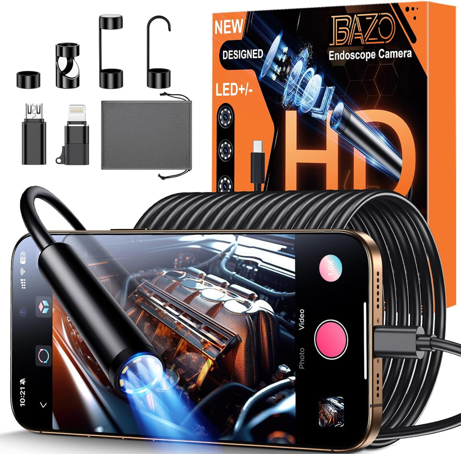 Caméra endoscopique avec éclairage – Endoscope HD 1920p équipé de 8 LED réglables, étanche IP67, caméra d'inspection Compatible Android et iOS/iPhone, Endoscope avec caméra Semi-Rigide -5M