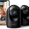 Lot de x2 Caméra Surveillance WiFi Intérieure 2K 3MP Bébé/Animaux Noir 2.4/5GHz, Vision Nocturne Infrarouge, SD/Cloud, 360° PTZ, Audio Bidirectionnel, Détection de Mouvement, Alarme