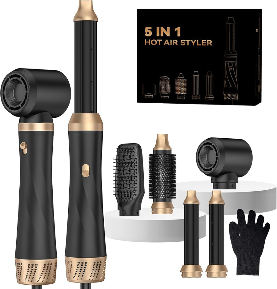 Airstyler 5 en 1 Brosse Soufflante Air Styler set Hair Styler Airbrush Fer a Boucler Brosse Soufflante Brosse Lissante Pour Cheveux, Kit de coiffure