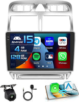 Autoradio 4+128G Android 15 pour Peugeot 307 307CC 307SW 2002-2013, 9'' In-Cell Bildschirm avec sans Fil Carplay et Android Auto Lien Miroir Radio FM/RDS GPS WiFi Bluetooth SWC Caméra de Recul