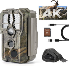 GardePro E5 2.0 Pro 4K Camera de Chasse, Carte SD de 64 Go, 64MP Caméra de Chasse, Camera Vision Nocturne Animaux Exterieur, Piege Photographique, Camera Detecteur de Mouvement
