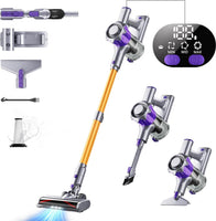 Aspirateur sans fil avec batterie 60 KPa/600 W, autonomie de 75 min, station de charge murale, aspirateur sans fil avec écran intelligent, brosse anti-enchevêtrement pour tapis et poils
